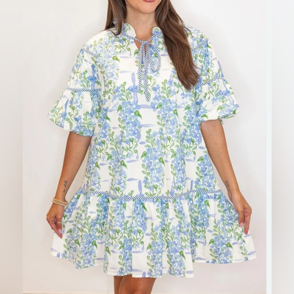 NWT Umgee Blue Floral Mini Dress Large